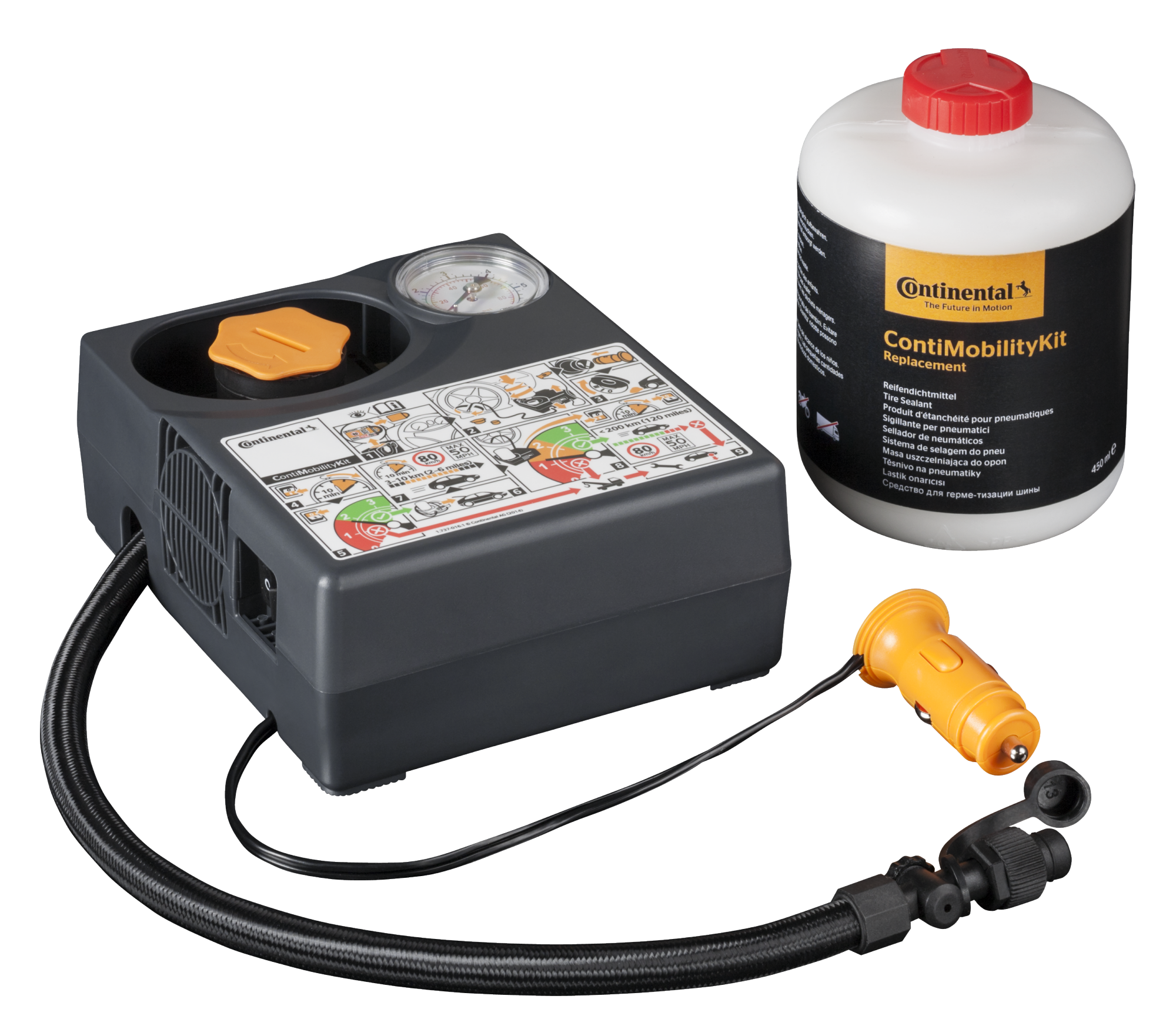 Kit compressor sendo usado em pneu