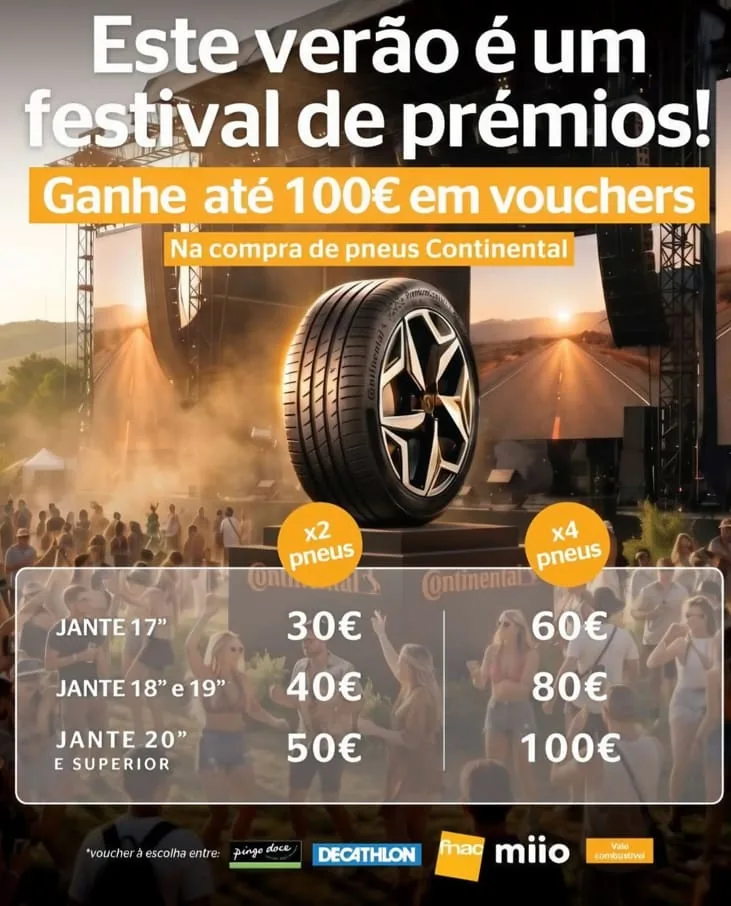 Cartaz oficial da campanha Continental: ganhe até 100€ em vouchers
