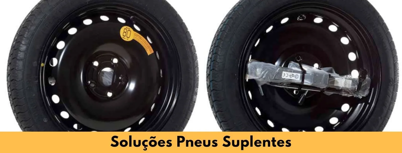 Dois kits de roda suplente, um deles com o autocolante amarelo de limite de 80 km/h
