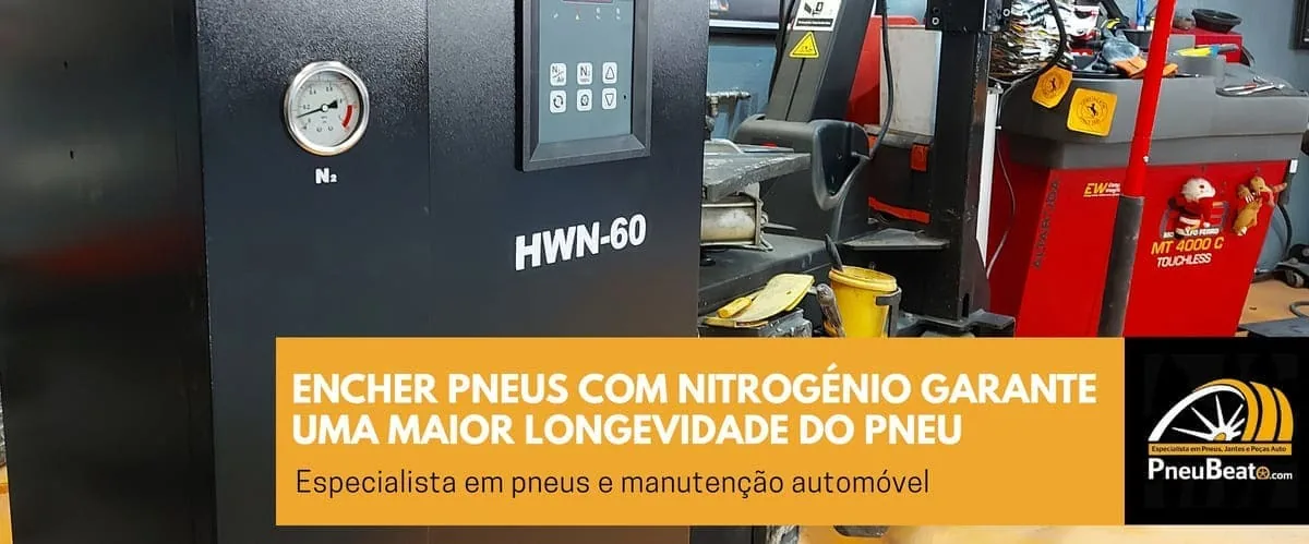 Equipamento de enchimento de pneus com azoto na oficina Pneu Beato